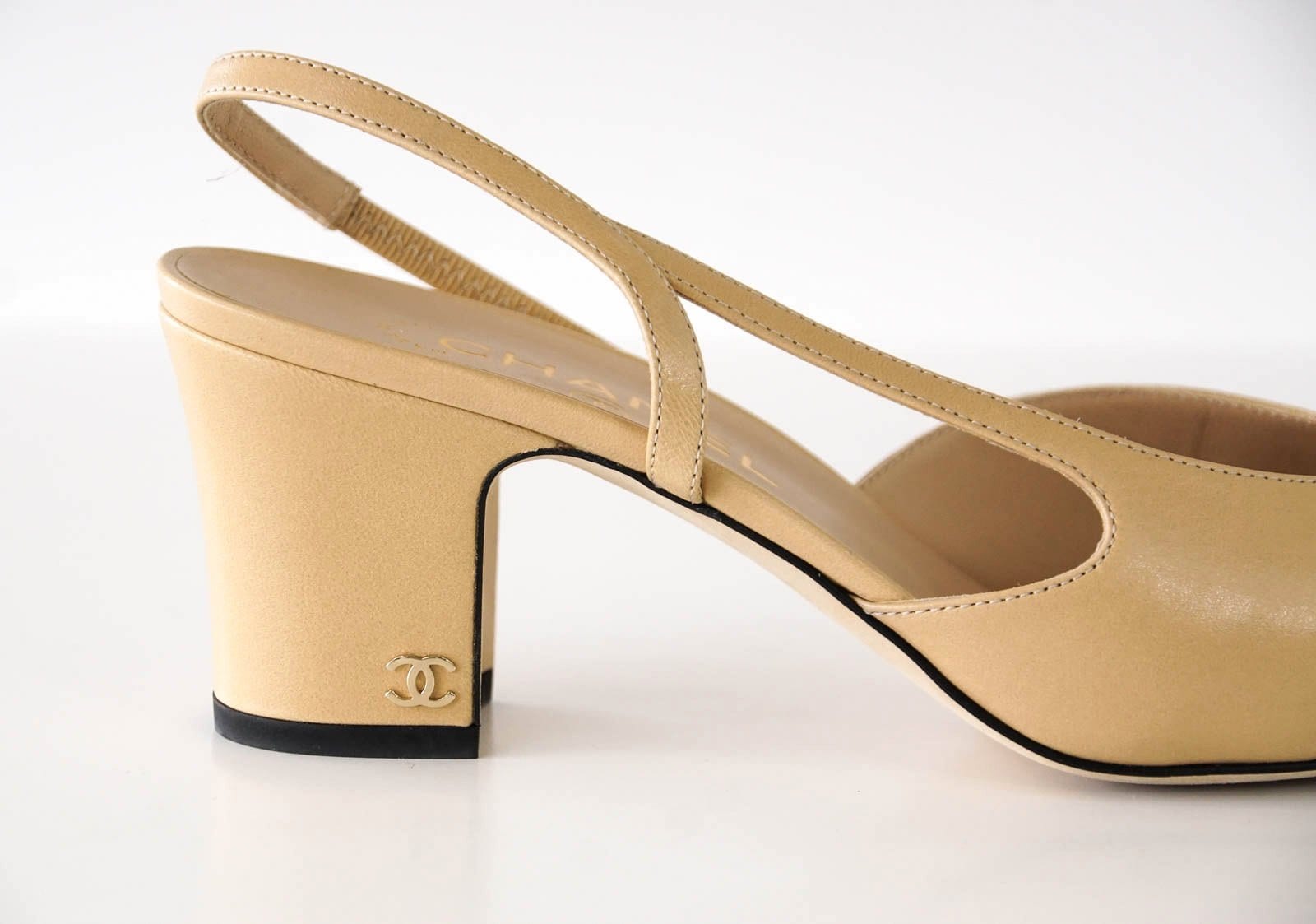Chanel Shoe Mademoiselle Leather Camel Black Grosgrain 39.5 / 9.5 - mightychic