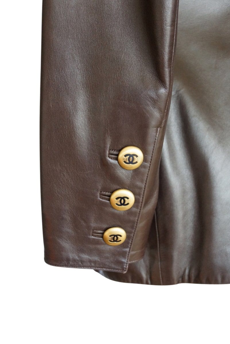 Chanel Vintage Leather Jacket with Suede CC Buttons Size 40 / 6 – Mightychic