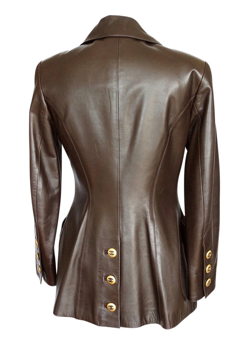 Chanel Vintage Leather Jacket with Suede CC Buttons Size 40 / 6