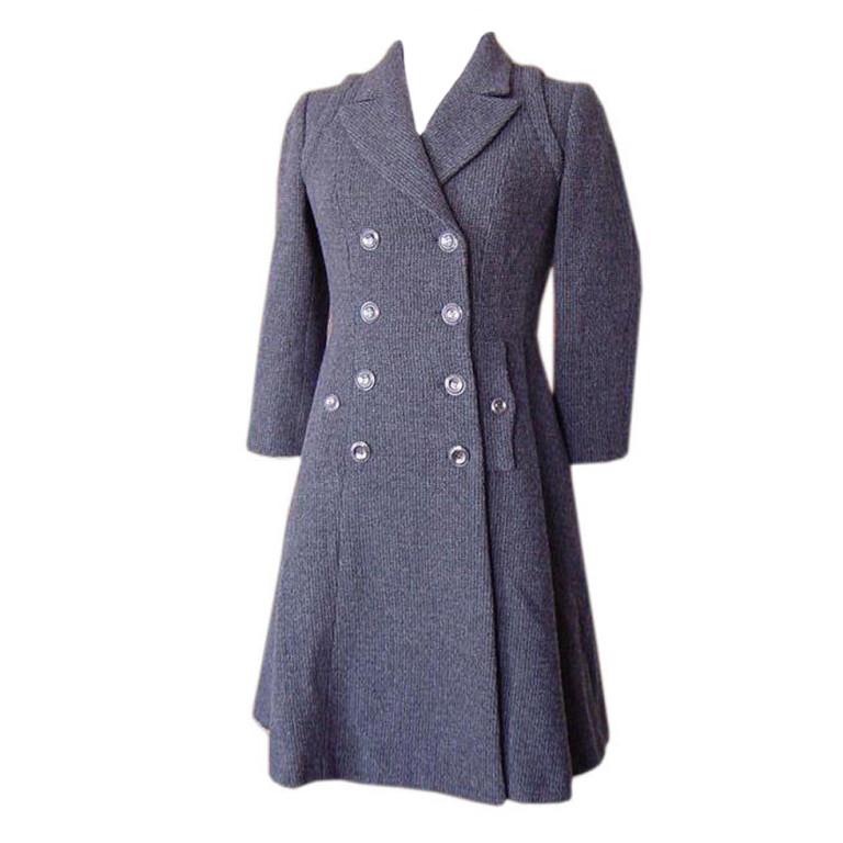 Chanel 06A Coat / Dress Gray Tweed 3/4 Sleeve Striking Rear Detail