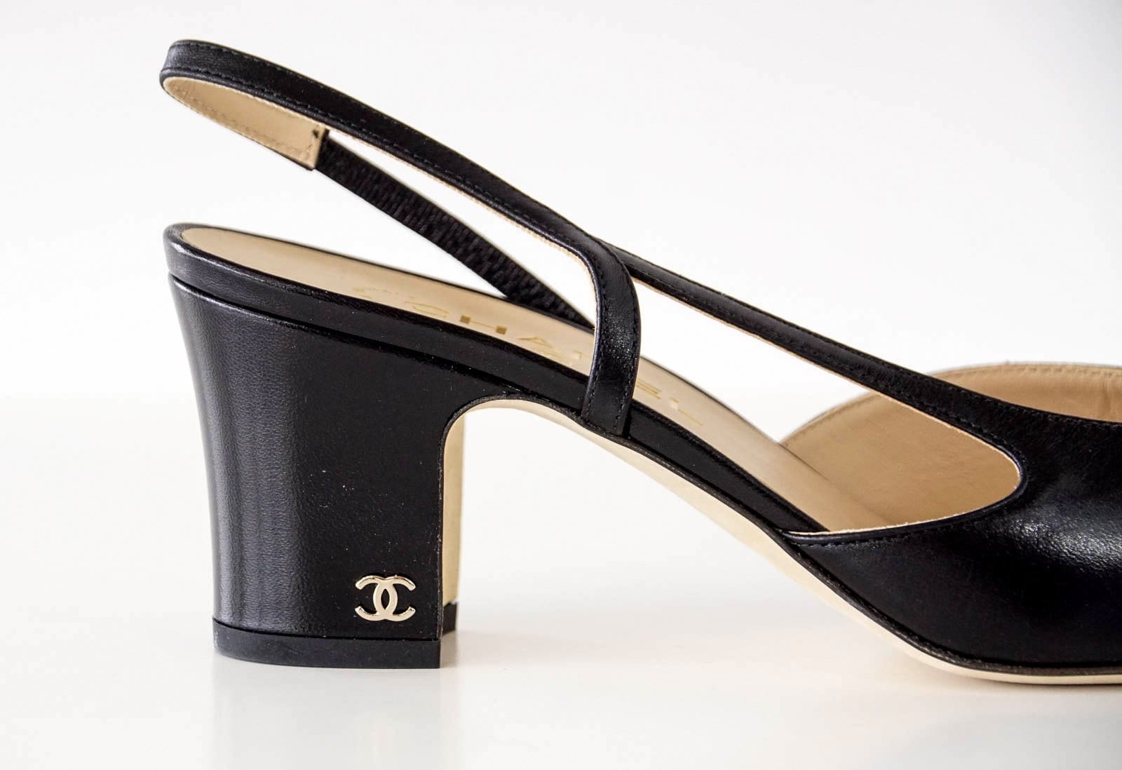 Chanel Shoe Mademoiselle Black Leather w/ Black Grosgrain Cap Toe 39.5 –  Mightychic