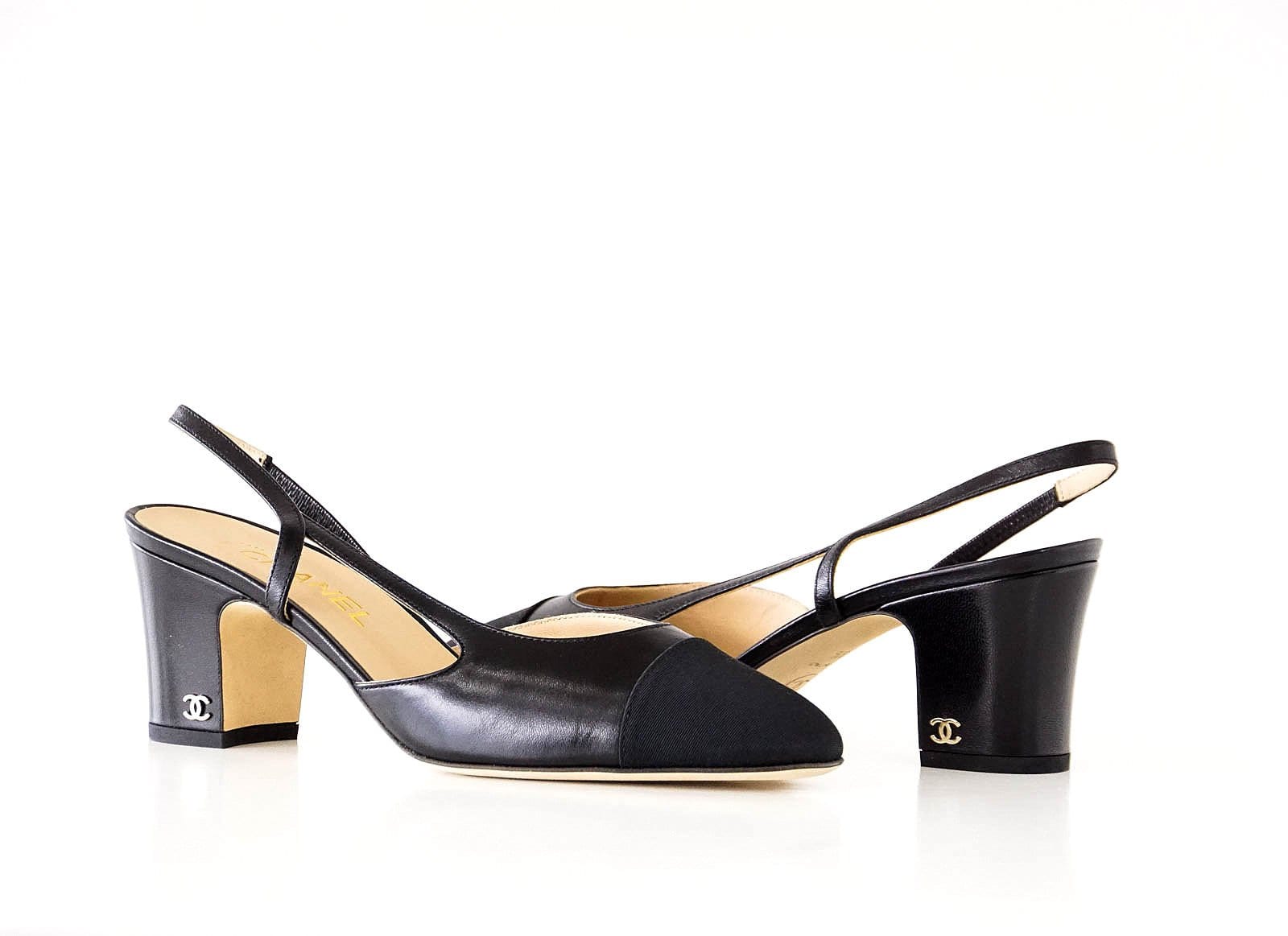 Chanel Shoe Mademoiselle Black Leather w/ Black Grosgrain Cap Toe 39.5 –  Mightychic