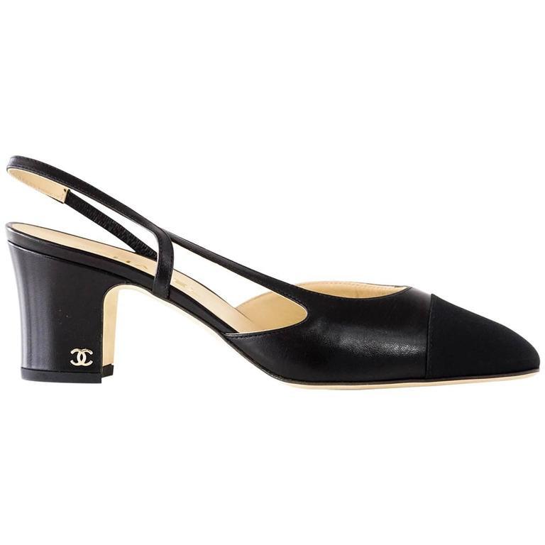 Chanel Shoe Mademoiselle Black Leather w/ Black Grosgrain Cap Toe