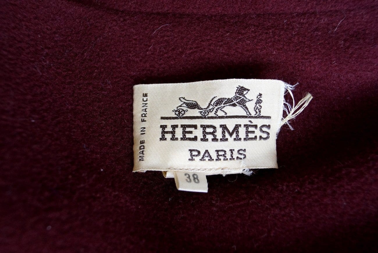 Hermes Jacket Brown Leather Burgundy Lined Cashmere/Wool Vintage 38 / Fits 6 8 - mightychic