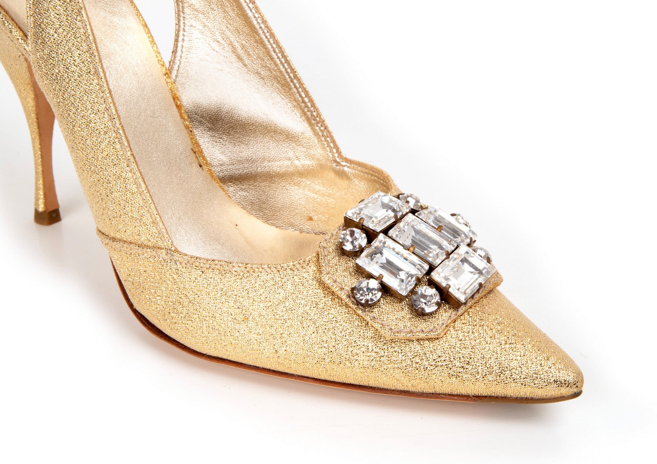 Miu Miu Shoe Metallic Gold Shaped Slingback Brilliant Jeweled Diamante 40 / 10 - mightychic