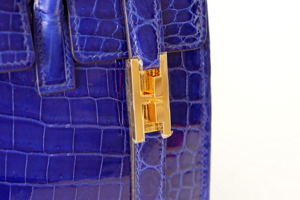 Hermes Drag Bag 26 Blue Electric Crocodile Gold Hardware VERY Rare