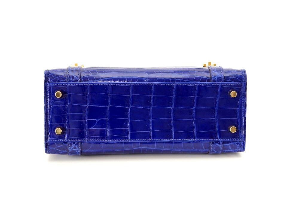 Hermes Drag Bag 26 Blue Electric Crocodile Gold Hardware VERY Rare