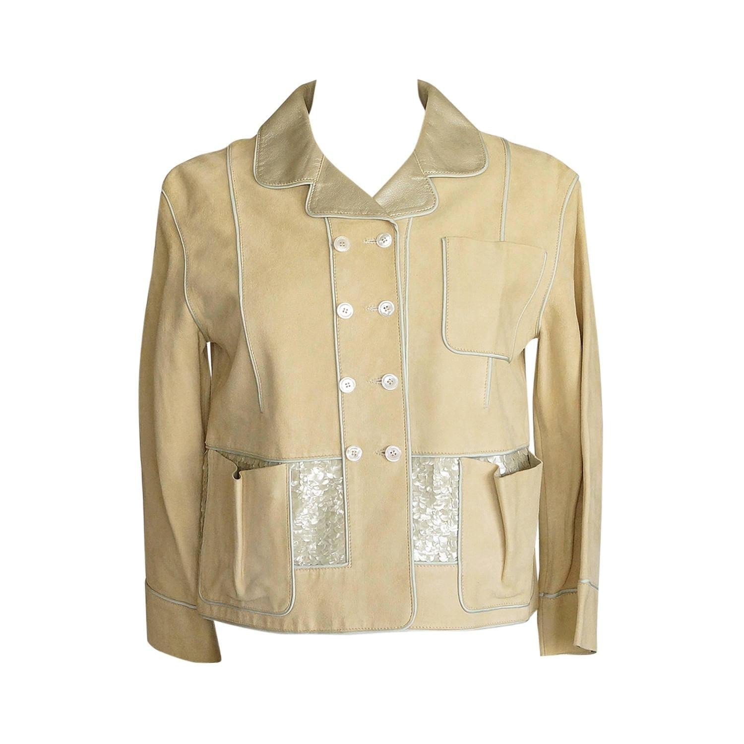 Louis Vuitton Jacket Adorned Suede Paillettes Gold Leather 34 / 4 Do Peek