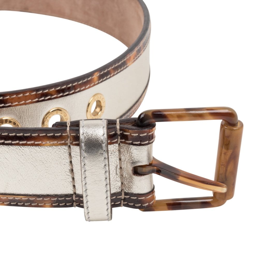 Dolce&Gabbana Belt w/ Silver Leather Leopard Trim Gold Grommets new 90 cm