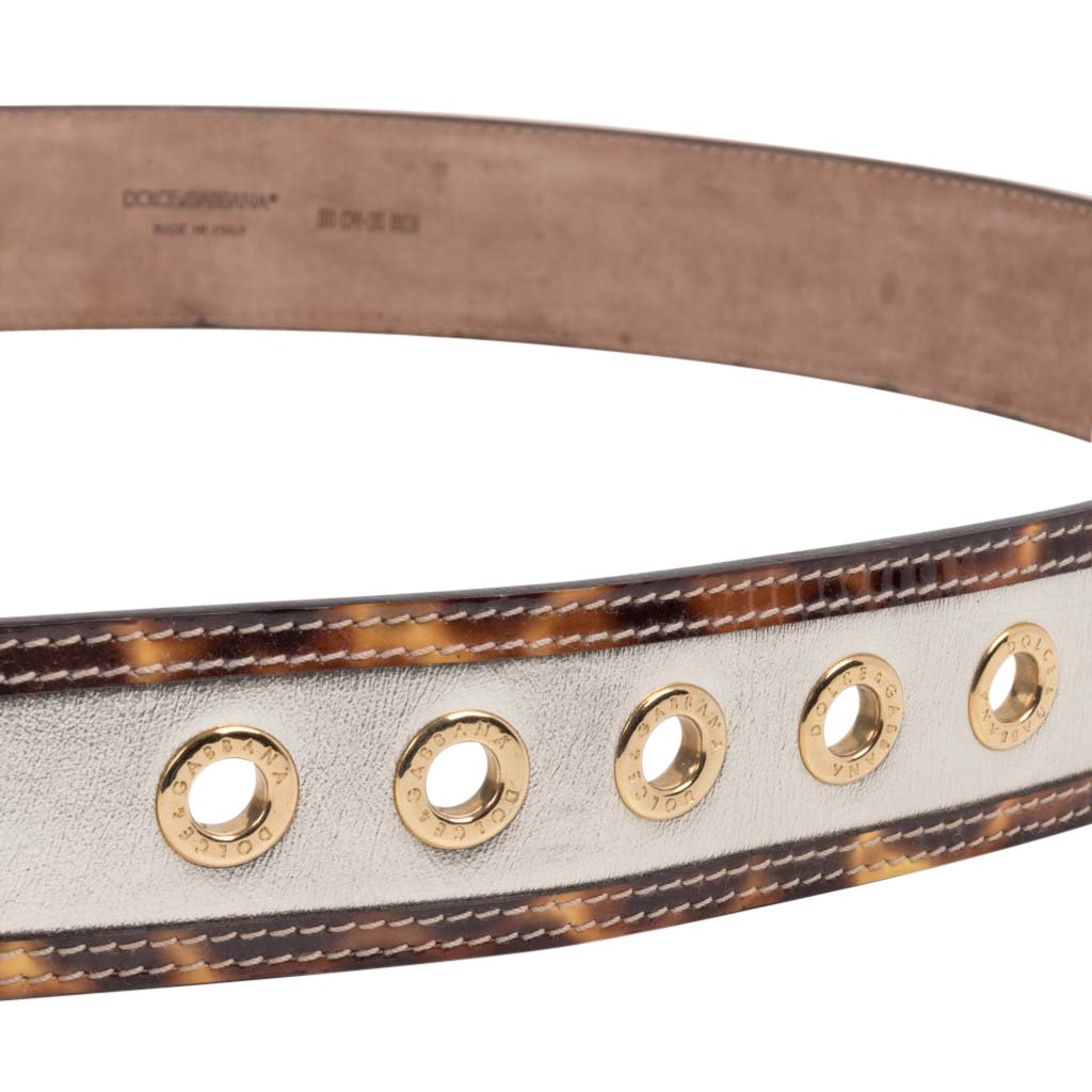 Dolce&Gabbana Belt w/ Silver Leather Leopard Trim Gold Grommets new 90 cm