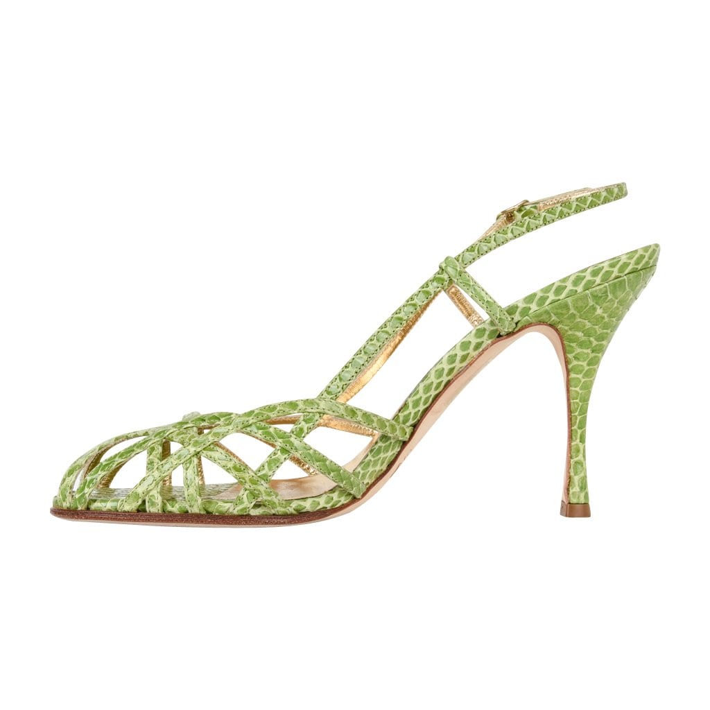 Dolce&Gabbana Shoe Green Snakeskin Strappy 37.5 / 7.5 Mint - mightychic