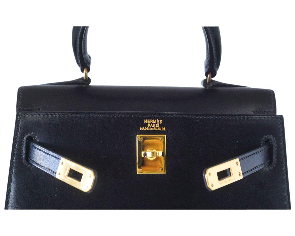 Hermes Kelly 20 Bag Mini Vintage Kelly Sellier Box Leather Gold Hardware - mightychic