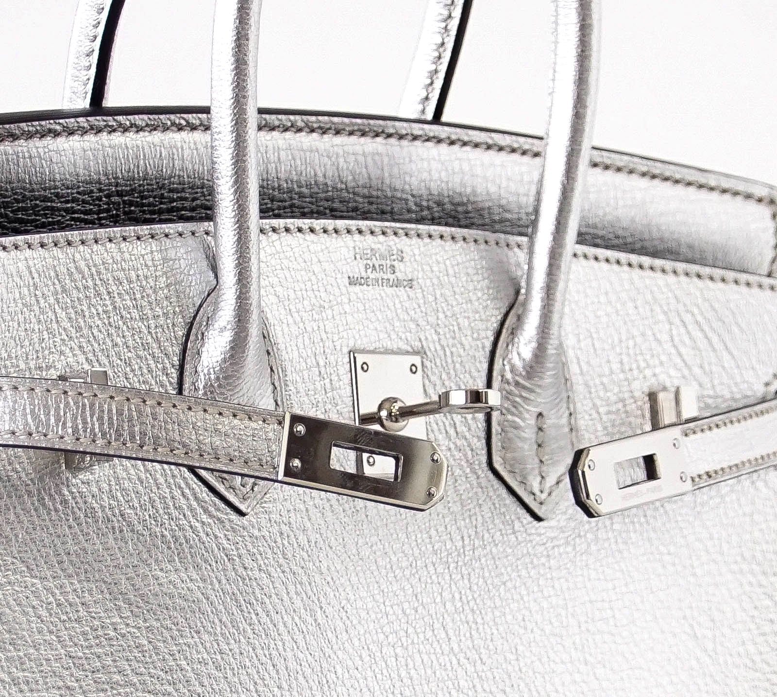 Hermes Birkin 25 Ultra Rare Metallic Silver Chevre Palladium Hardware – Mightychic