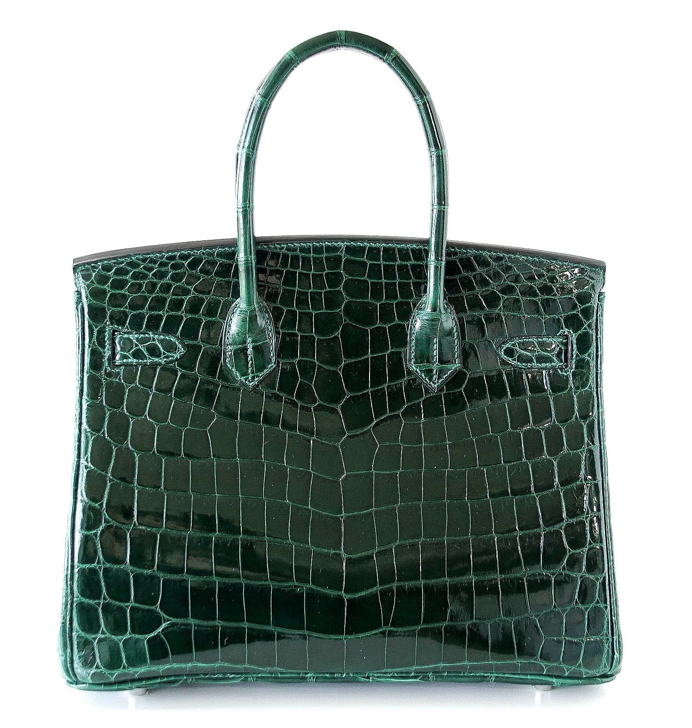 Hermes Birkin 30 Bag Emeraude Emerald Porosus Crocodile Palladium - mightychic