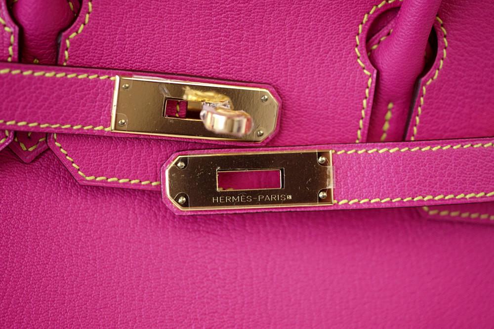 Hermes Birkin Bag 30cm HSS Rose Tyrien / Lime Chevre Gold Hardware