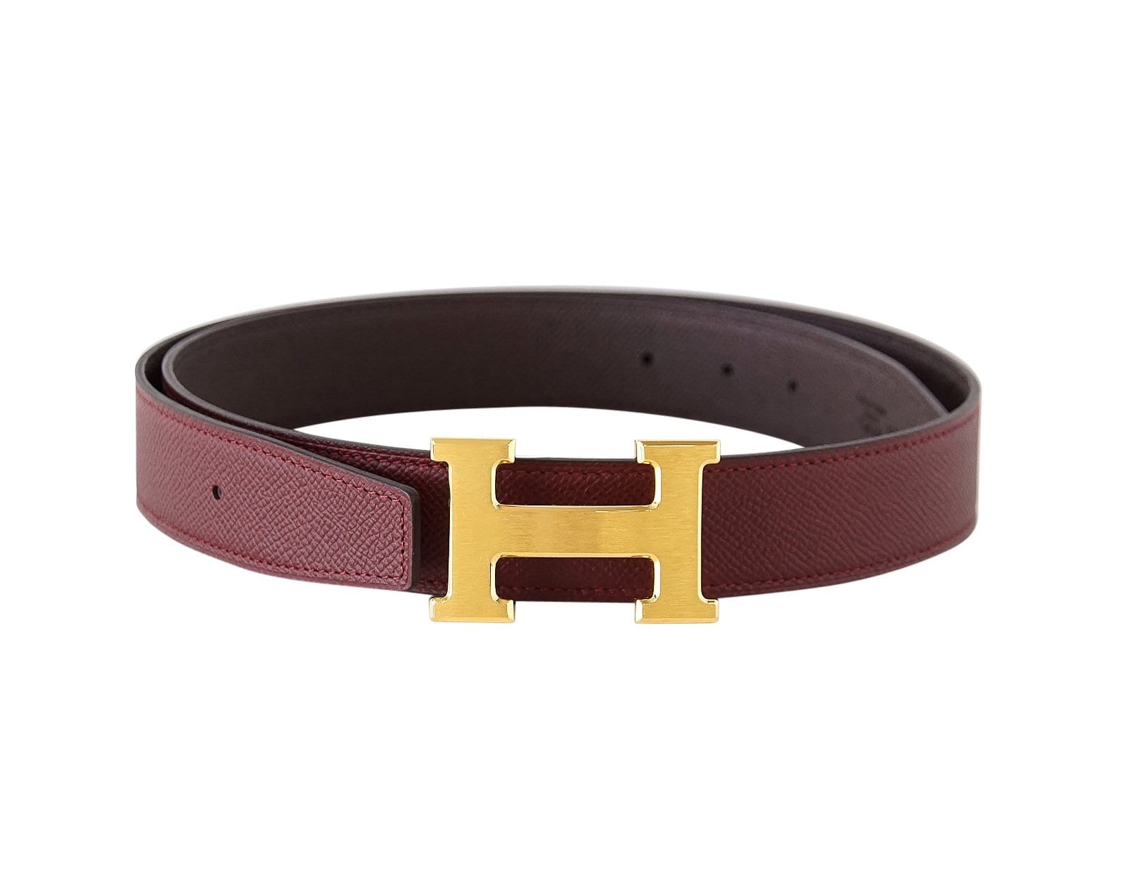 Hermes Belt H Constance 32 Rouge H / Chocolate Reversible Brushed Gold Buckle 85 - mightychic
