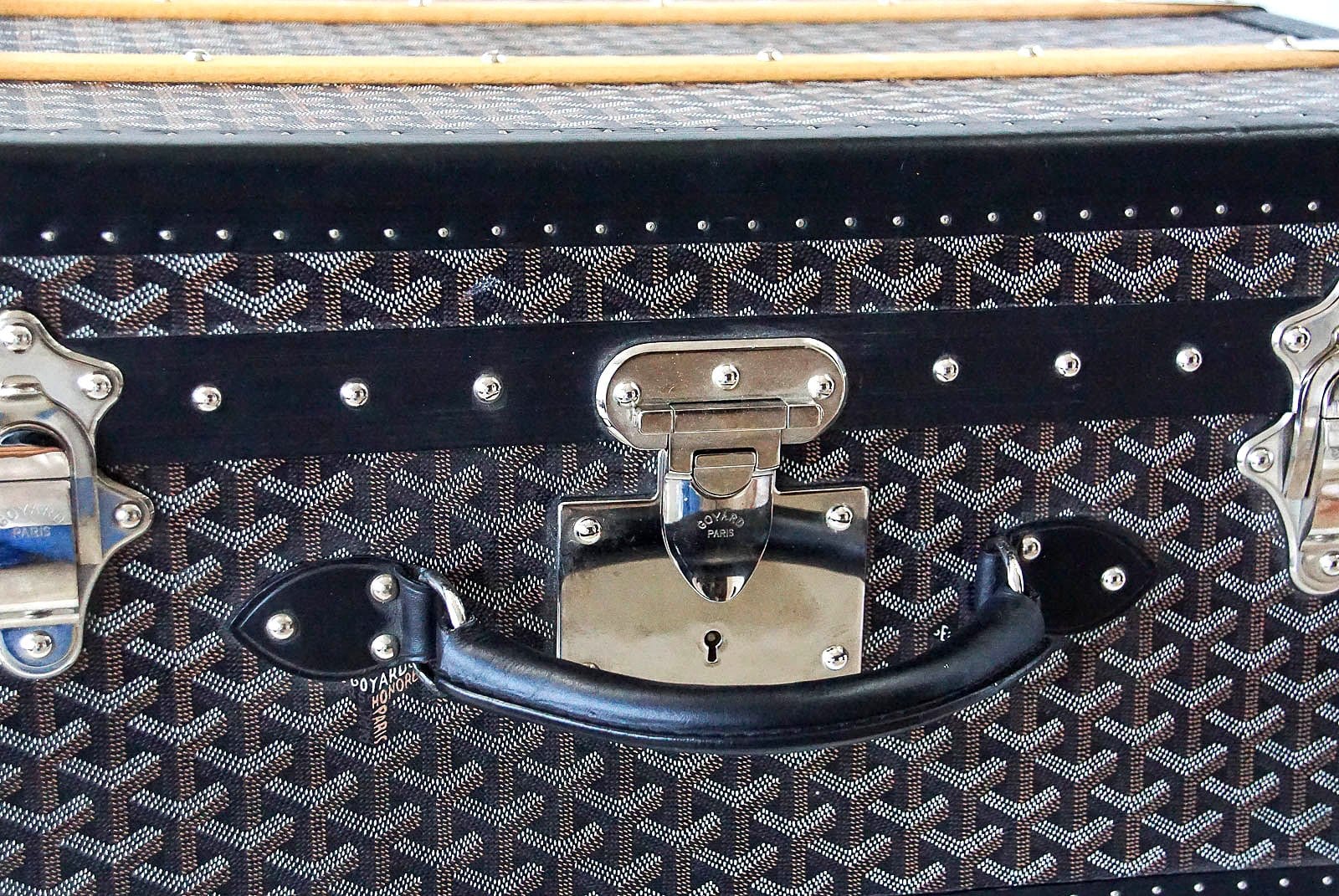 Monogrammed Goyard trunks.  Goyard bag, Goyard trunk, Goyard luggage