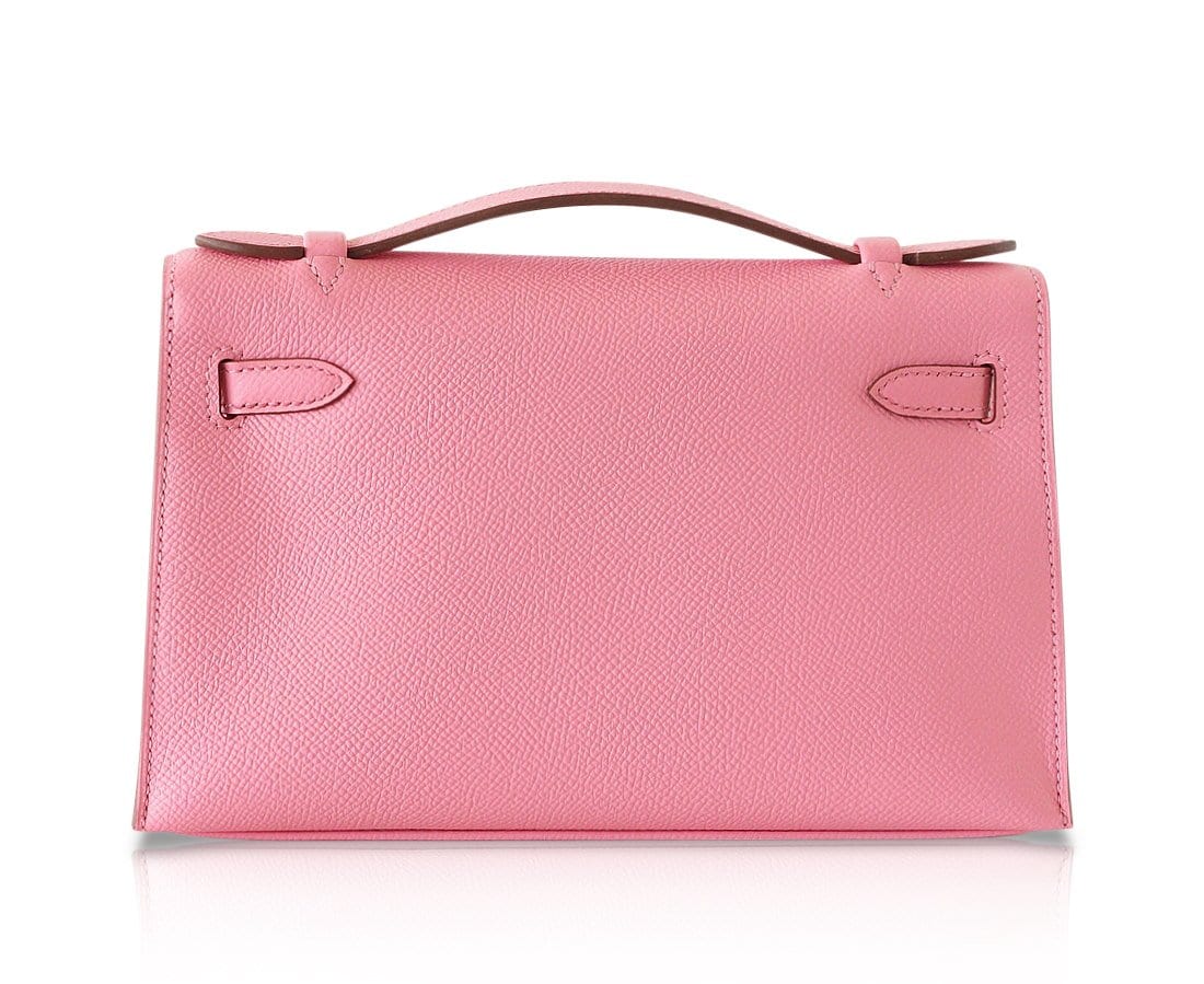 Hermes Mini Kelly Pochette Clutch Rose Confetti Epsom Palladium