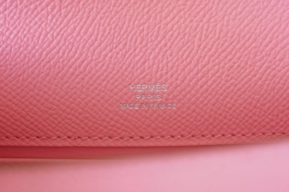 Hermes Kelly Pochette Rose Confetti Epsom Palladium Hardware