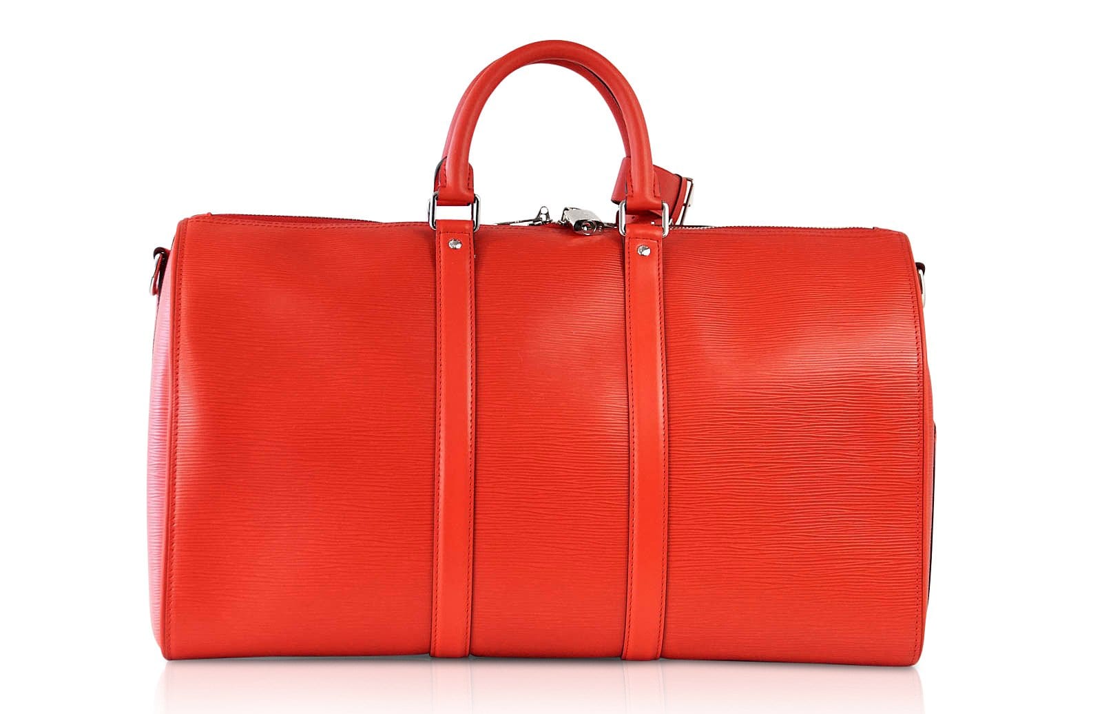 Louis Vuitton X Supreme Red Epi Keepall Bandouliere Duffle Bag 45 - mightychic