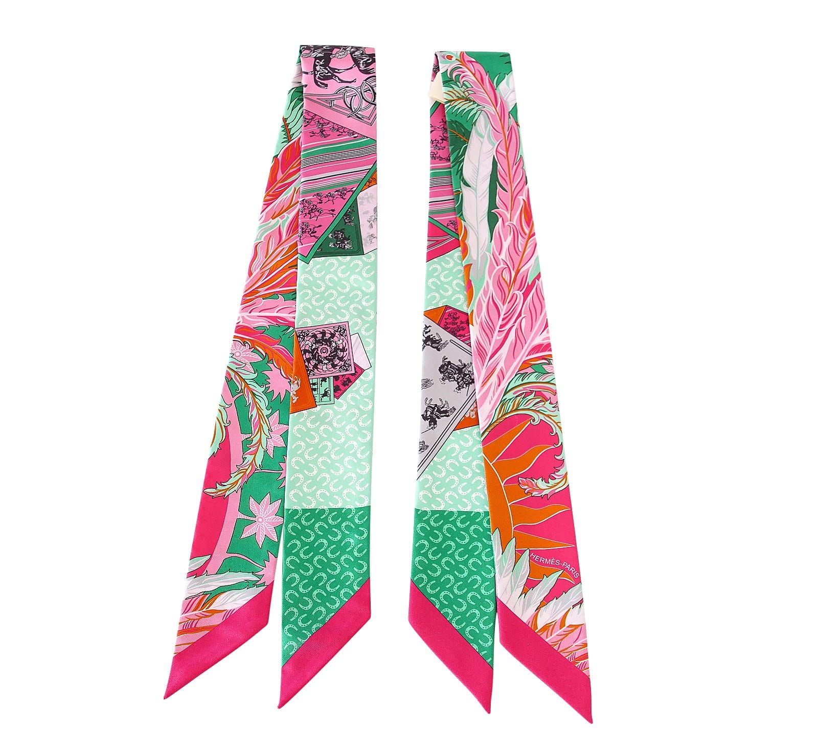 Hermes Twilly Cheval Phoenix Pink Multi Colour Set of 2 Glorious Summer - mightychic