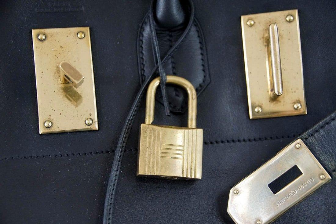 Hermes Hac 50 Men's Birkin Bag Black Fjord Leather Brass Hardware For Sale  at 1stDibs