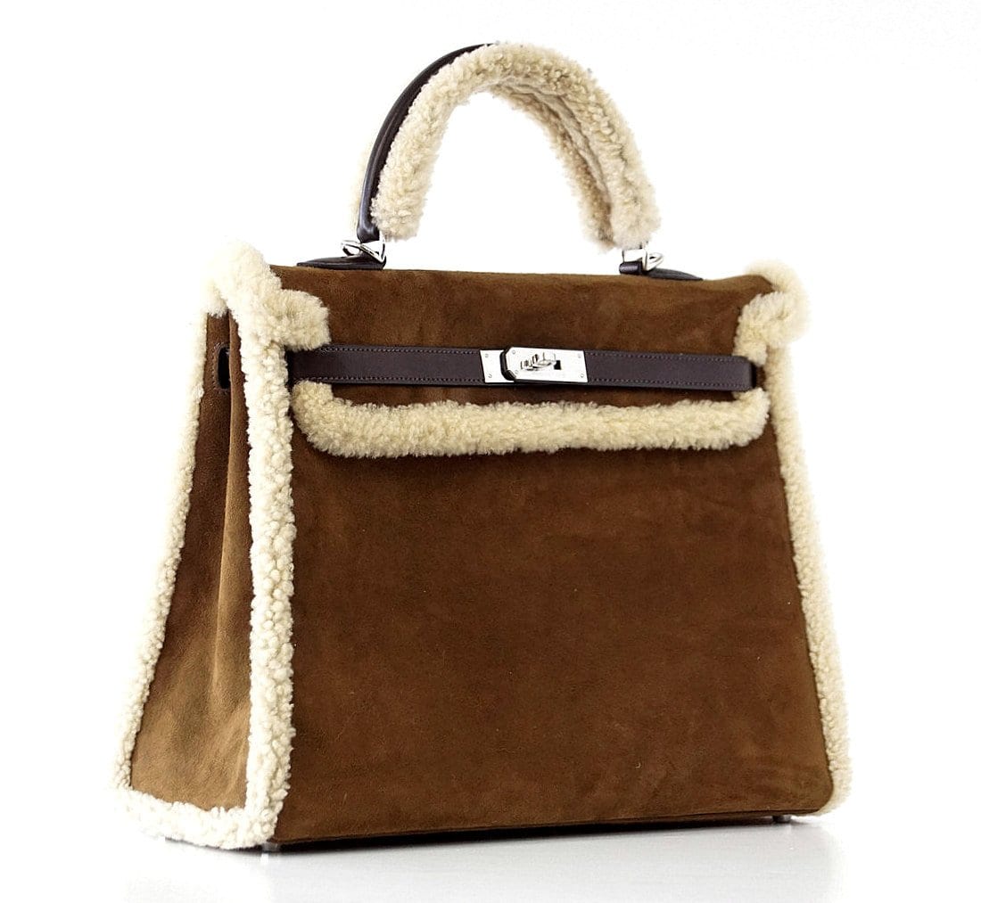 Hermes Kelly 35 Bag Rare Limited Edition Teddy Shearling Plush - mightychic