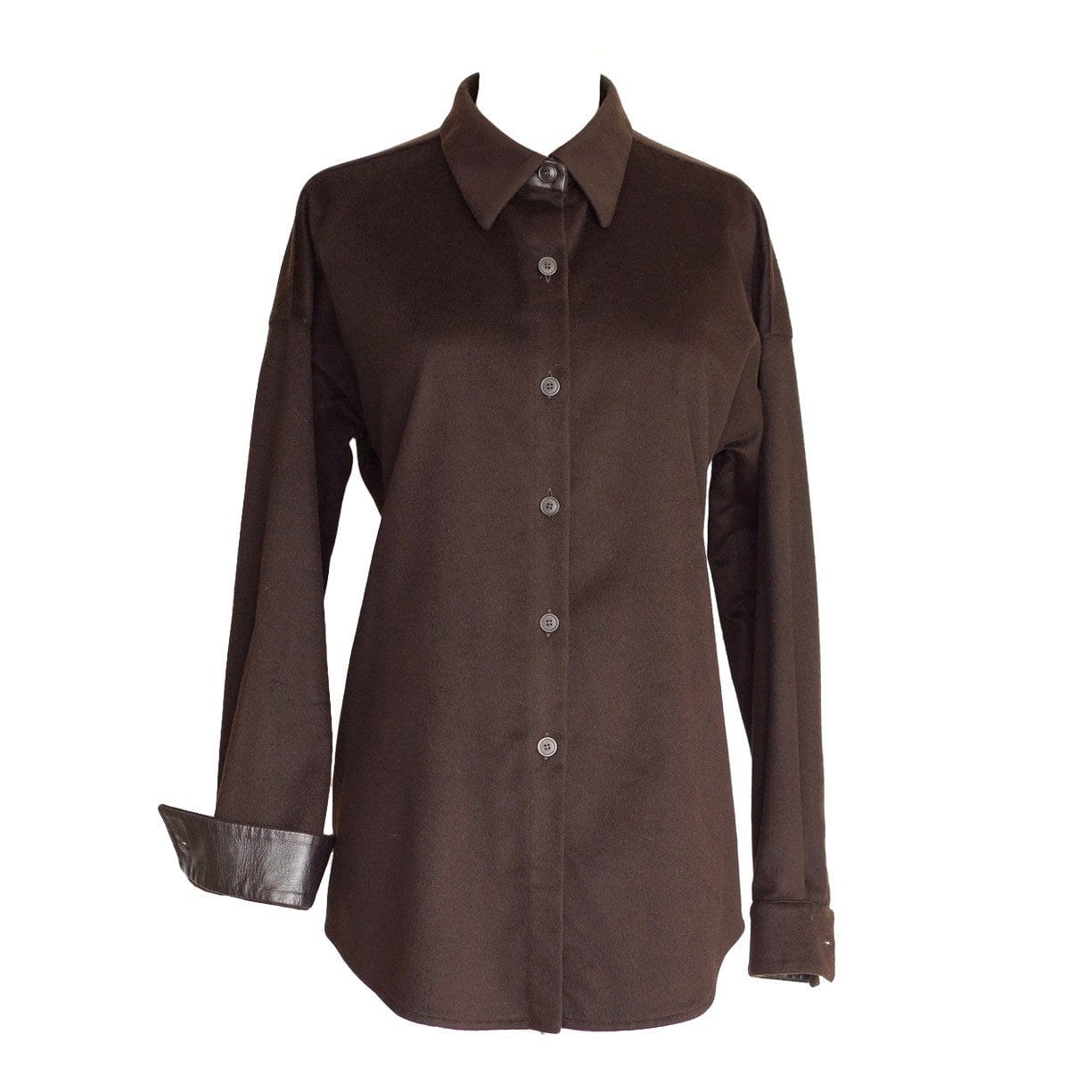 Agnona Top Cashmere Shirt Leather Details Exquisite  46 / 12 - mightychic