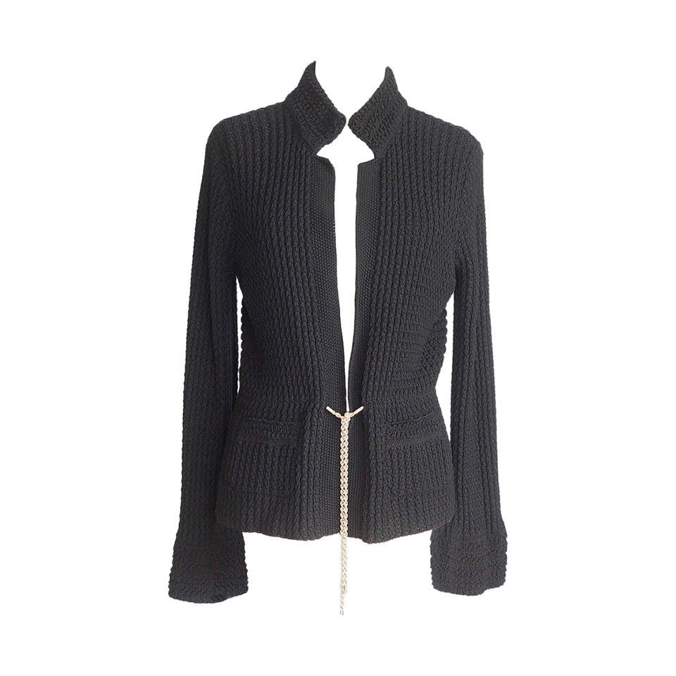 Chanel 11P Jacket Cardigan Sweater Superb Knit Black Chain 'Drawstring –  Mightychic