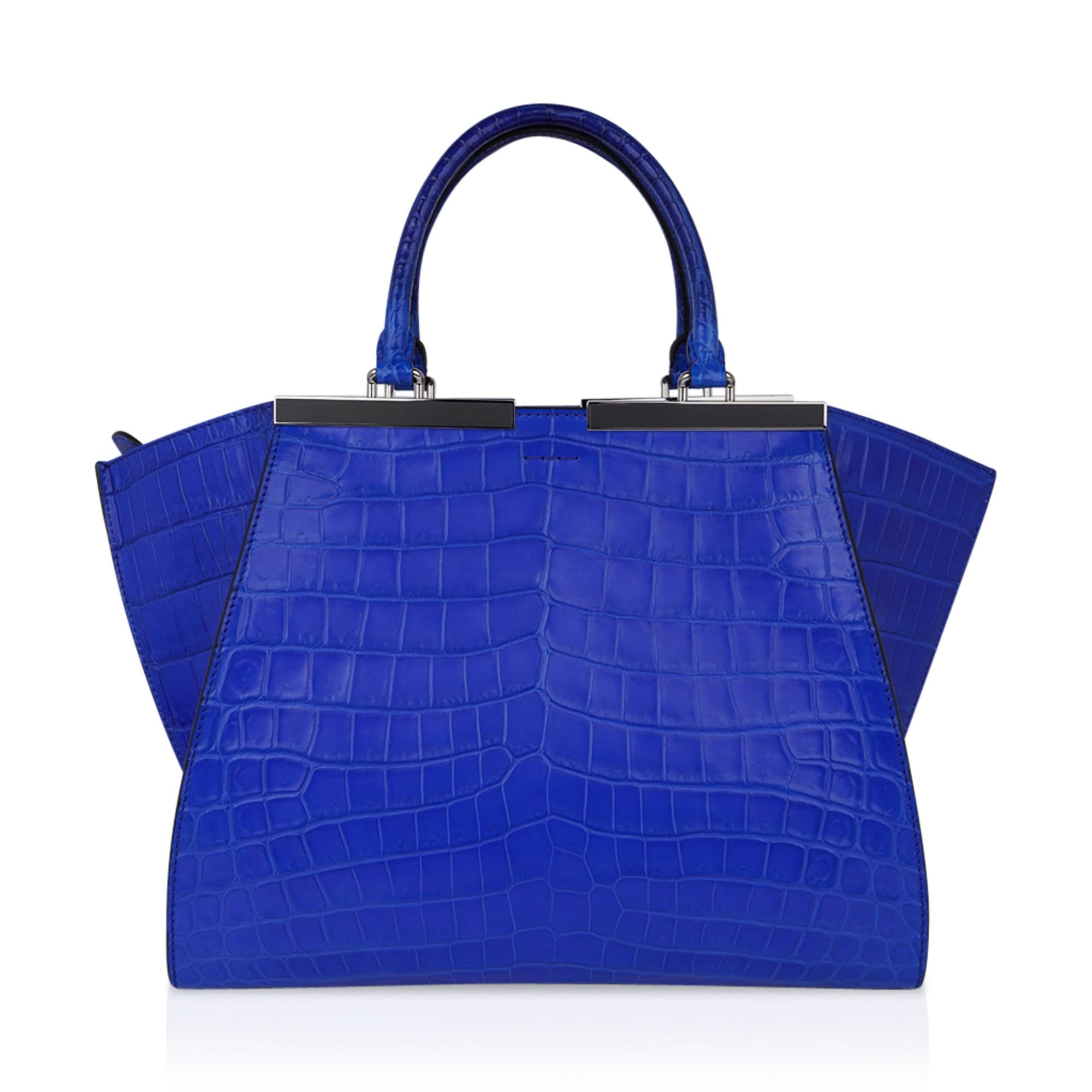 Fendi Bag 3Jours Matte Blue Crocodile Tote Medium New w/Box
