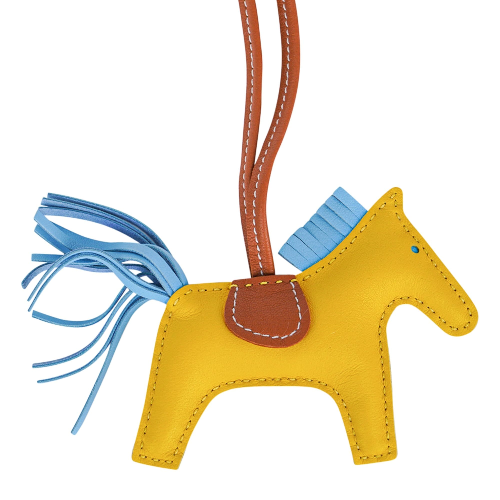 Hermes Black/Gold/Bleu Zanzibar Grigri Horse Rodeo Bag Charm PM