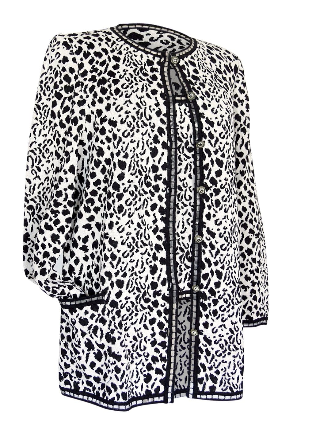 Emanuel Ungaro Twinset Animal Print Black and White Lovely Buttons XL - mightychic