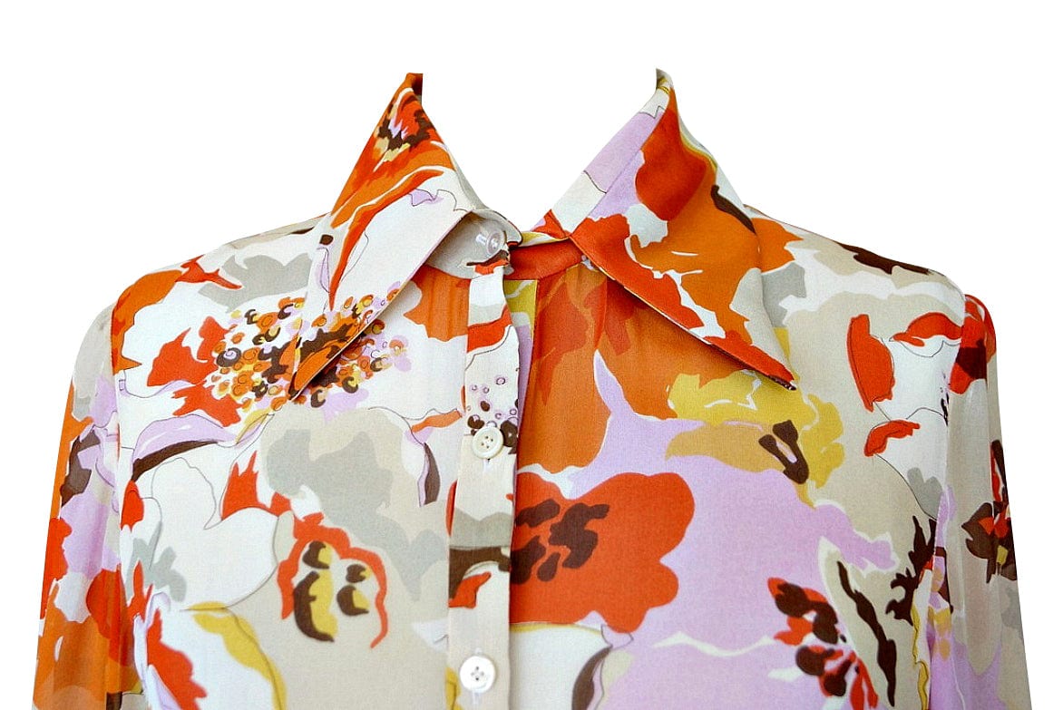 Valentino Top Beautiful Lush Flowers Print Silk Blouse 10 – Mightychic