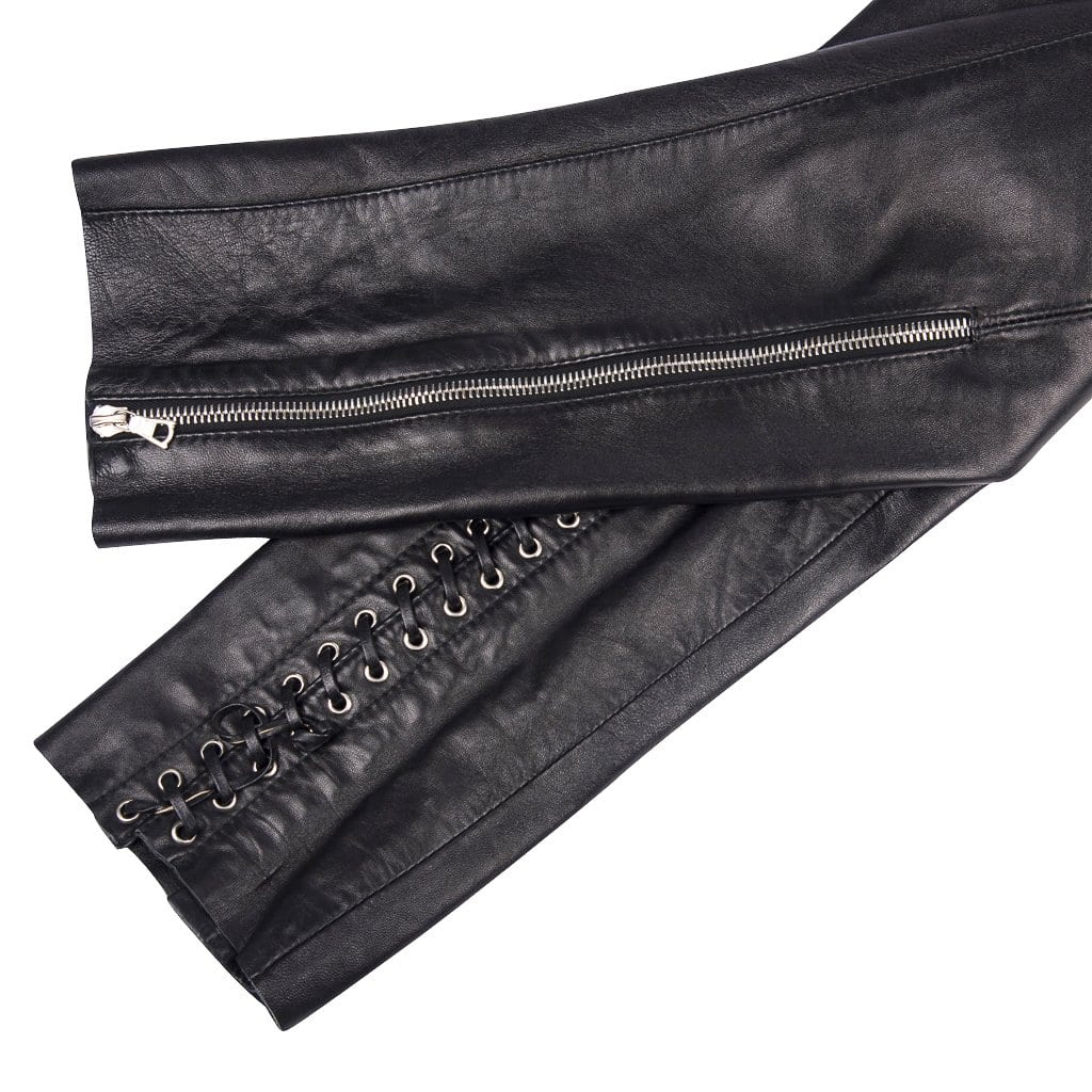 Gianfranco Ferre Black Leather Pant One Side Lace-up Zips 38 / 6