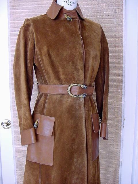 Gucci Suede Belted Trench Coat in Brown