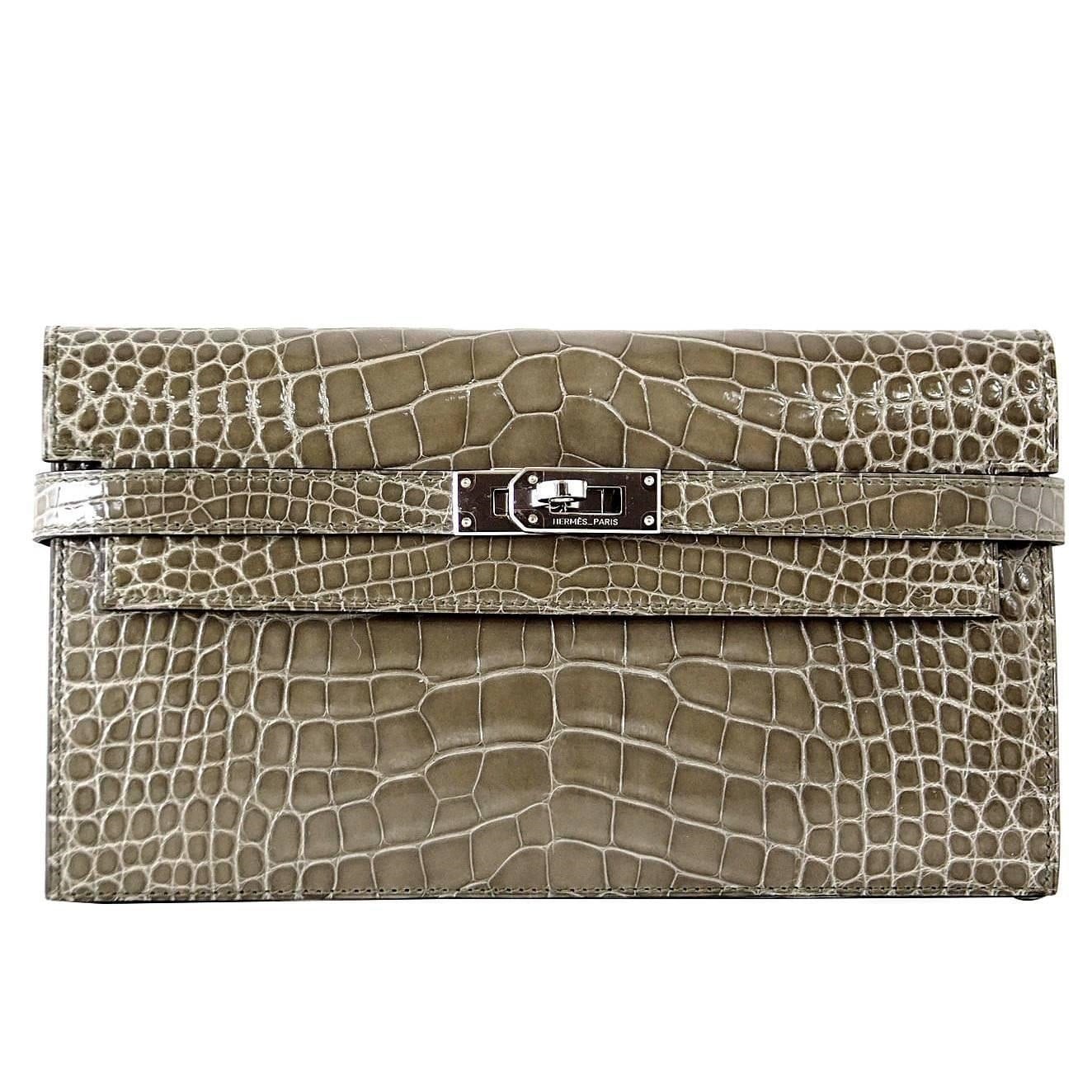 Hermes Kelly Long Wallet Coveted Gris Tourterelle Alligator - mightychic