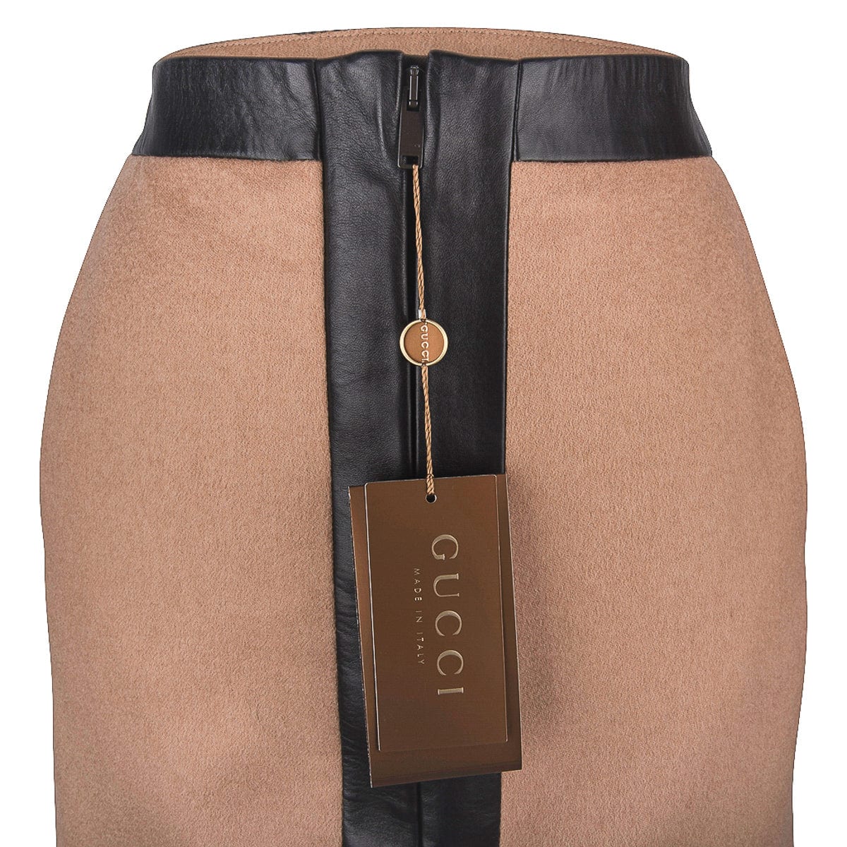 Gucci Skirt Camel Hair Leather Trim Front Zipper 40 / 6