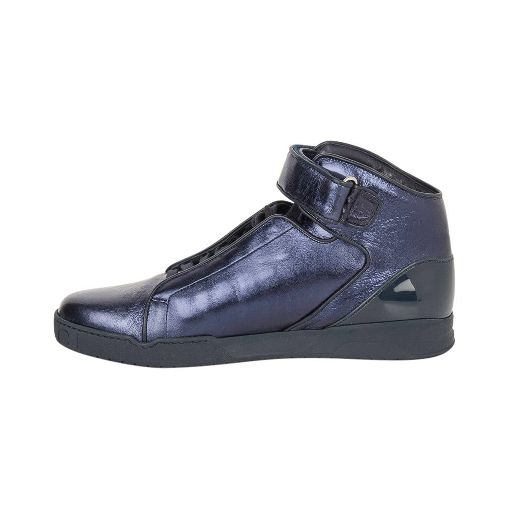 Gucci Men's Shoe Midnight Blue Nappa Silk Leather High Top 9.5 Mightychic