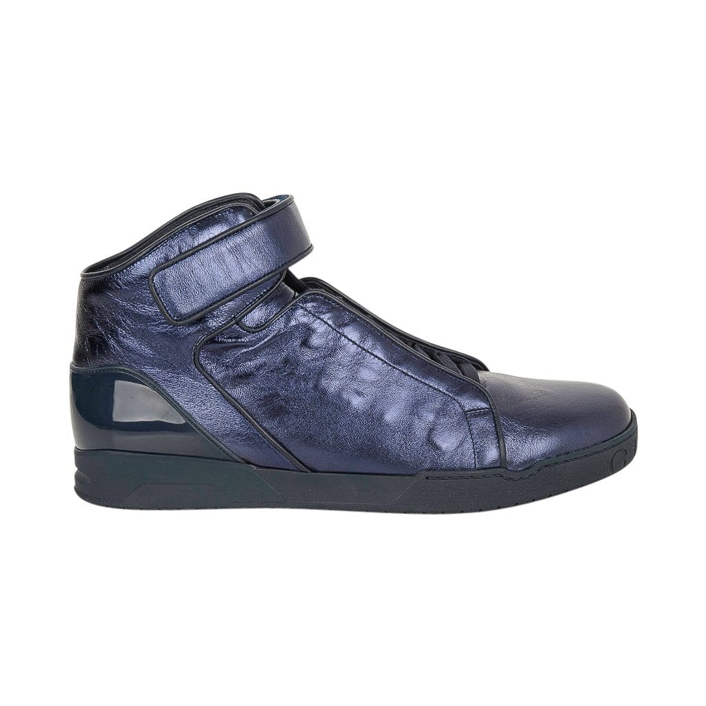 Gucci Men's Shoe Midnight Blue Nappa Silk Leather High Top Sneaker 9.5