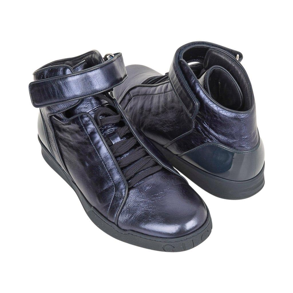 Gucci Men's Shoe Midnight Blue Nappa Silk Leather High Top Sneaker 9.5