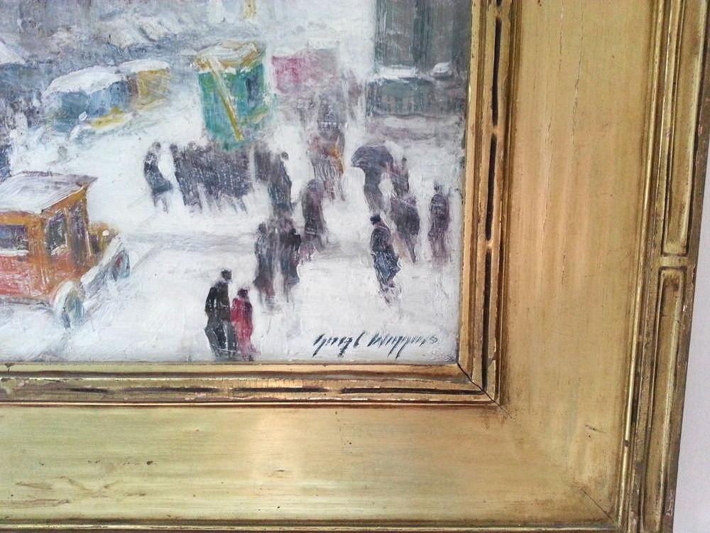 Guy C Wiggins Signed Early American 1883 - 1962  Fifth Avenue in the Snow Painting - mightychic