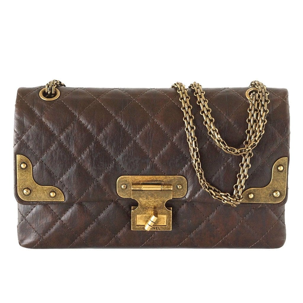 Chanel Bag Medium Double Flap Brown Distressed Leather Antique Brass - mightychic