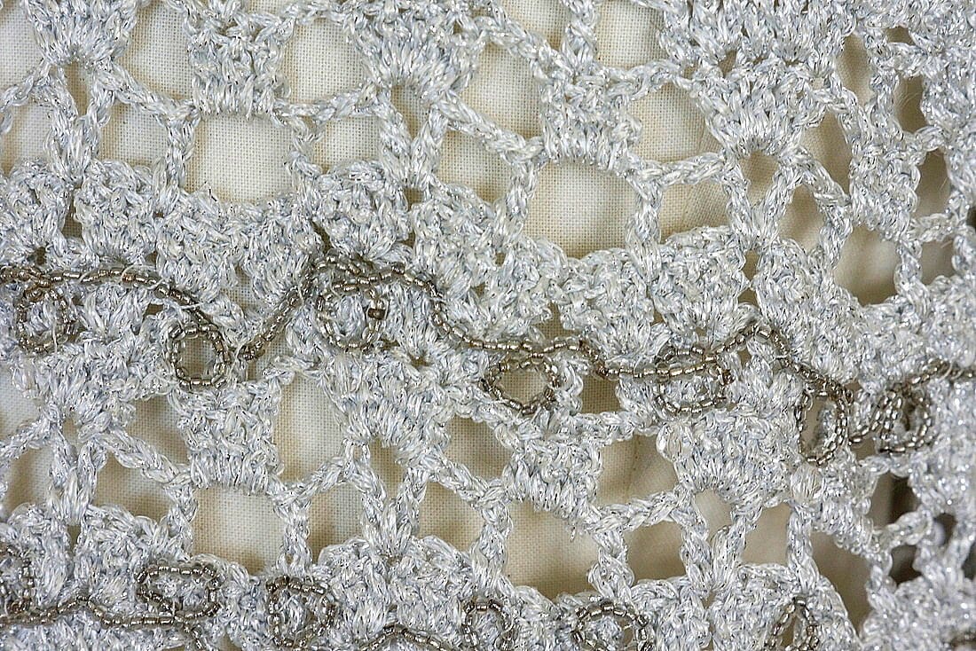 John  Galliano Top Silver Crochet Faceted large Crystals Beading detail M - mightychic