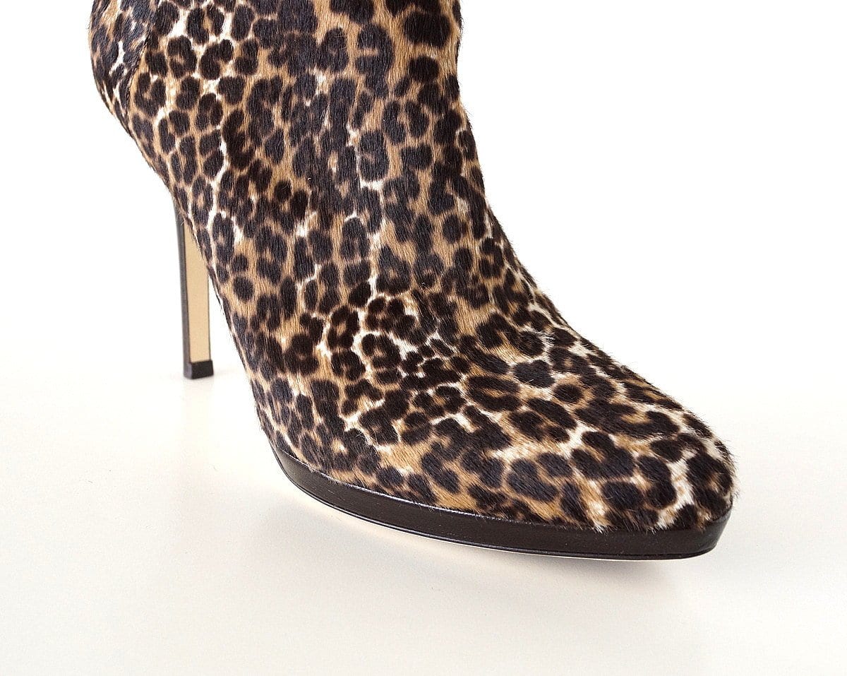 Jimmy Choo Ankle Boot Leopard Print Pony 38.5 /  8.5  new - mightychic