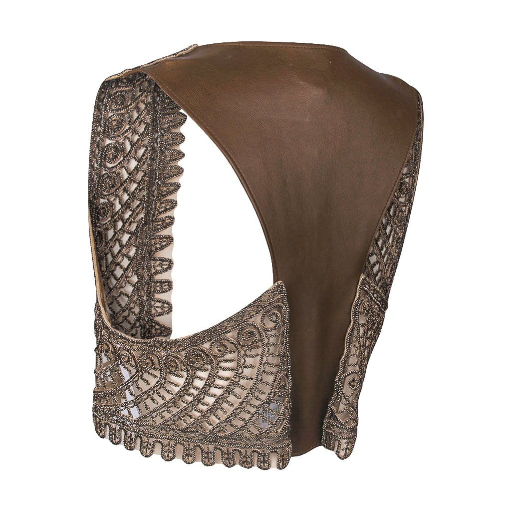 Haute Hippie Vest Intricate Beaded Bronze Lace / Leather S