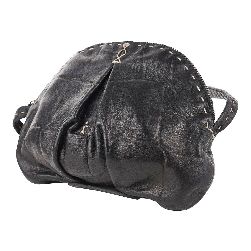Henry Beguelin Bag Mini Black Turtle Stamped Leather Demi Lune
