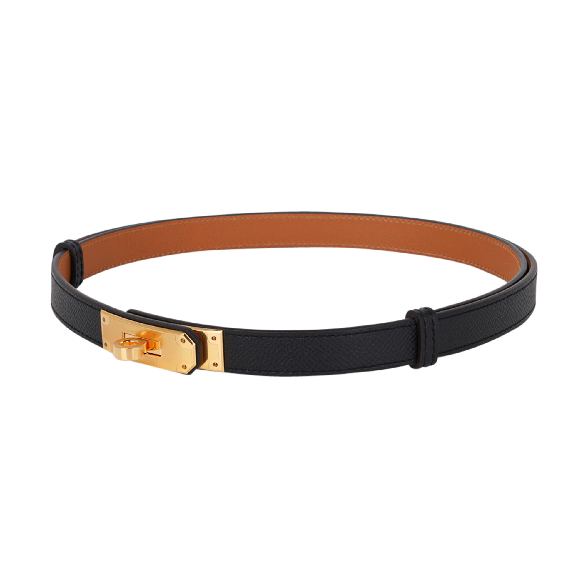 Hermès Black Kelly 18 Epsom Calfskin Belt With Gold Plated Buckle