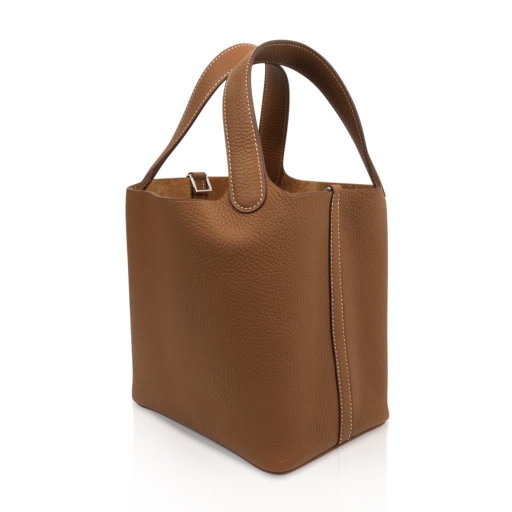 Hermès Picotin Lock Gold Clemence 18 Palladium Hardware, 2023 (Like New), Brown Womens Handbag