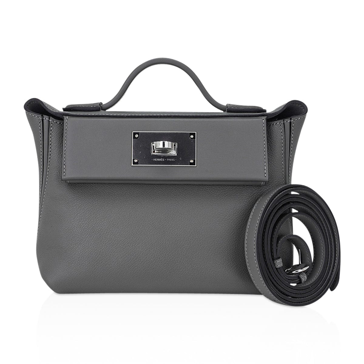 Hermes 24/24 21 Mini Bag Gris Meyer Evercolor / Swift Leather Palladiu –  Mightychic