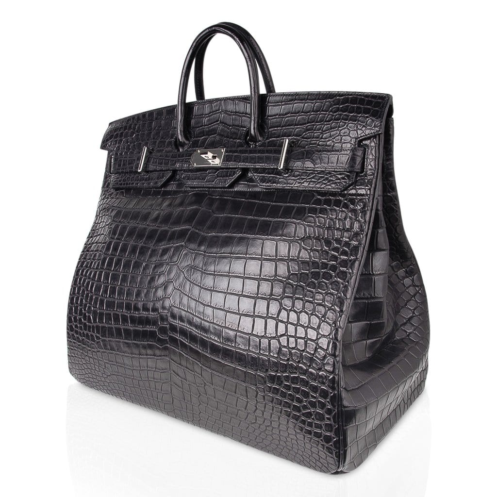 Hermes HAC 50 Birkin Bag Black Matte Porosus Crocodile Palladium Limited Edition